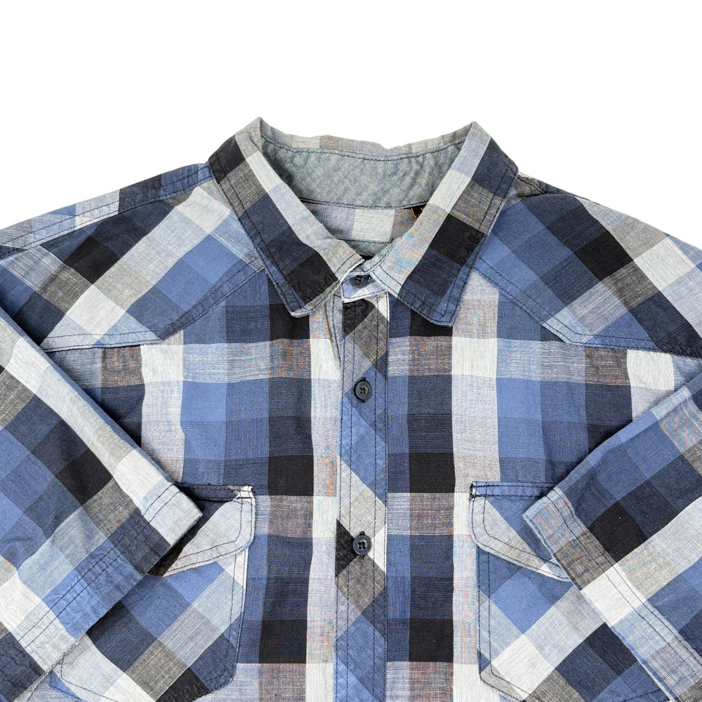 Lee Mens Blue Plaid XL Short Sleeve Button Up Shirt Blue Black White 100% Cotton